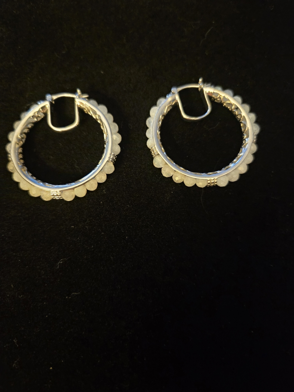 Rainbow Moonstone Bead Hoop Earrings